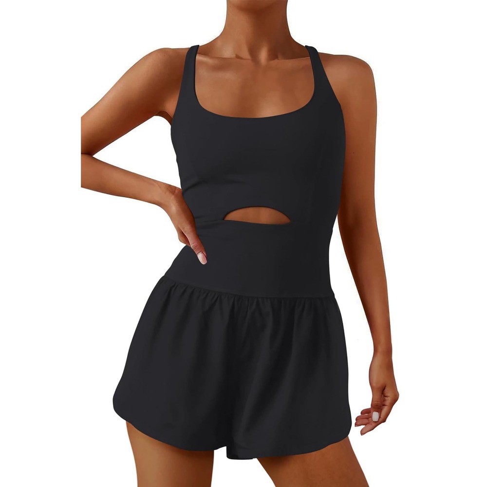 NWOT ReachMe Black Athletic Romper Keyhole Front Stretch Activewear Large‎